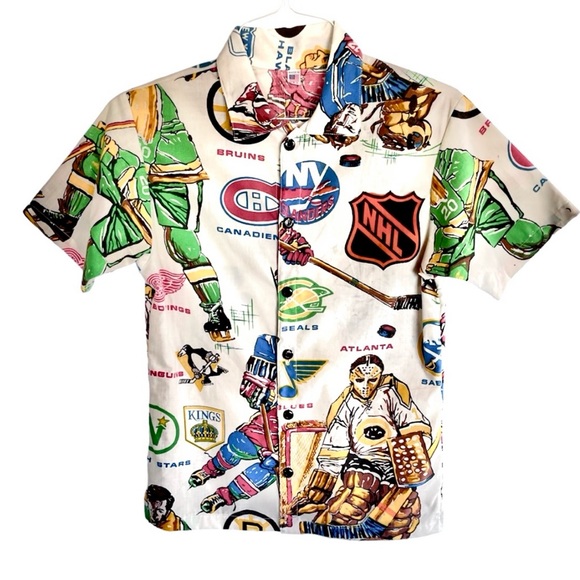 NHL early teams UPCYCLED ORIGINAL button down T-shirt - Picture 1 of 6